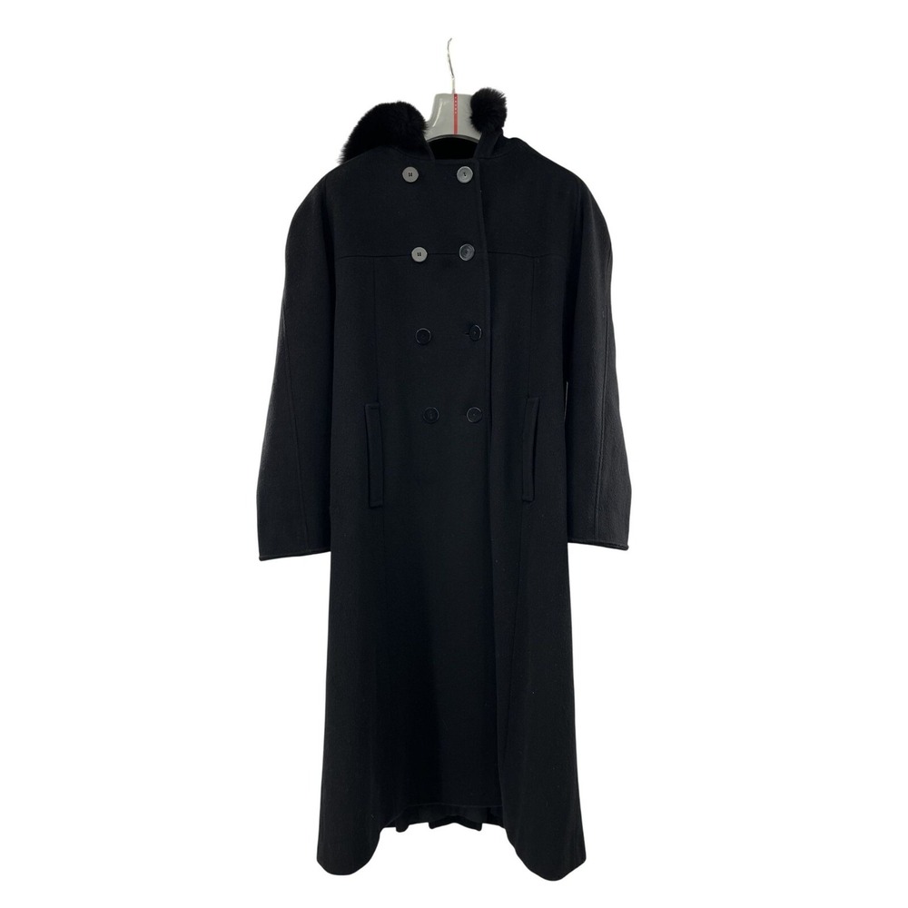 Albert Nipon‎ Petites Wool Coat Fox Fur Hood Trim Size 12P
